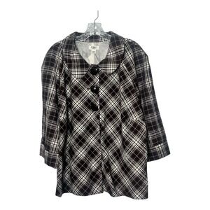 Cato Womens Size 22/24W Swing Jacket Brown Plaid 3 Buttons 3/4‎ Sleeves